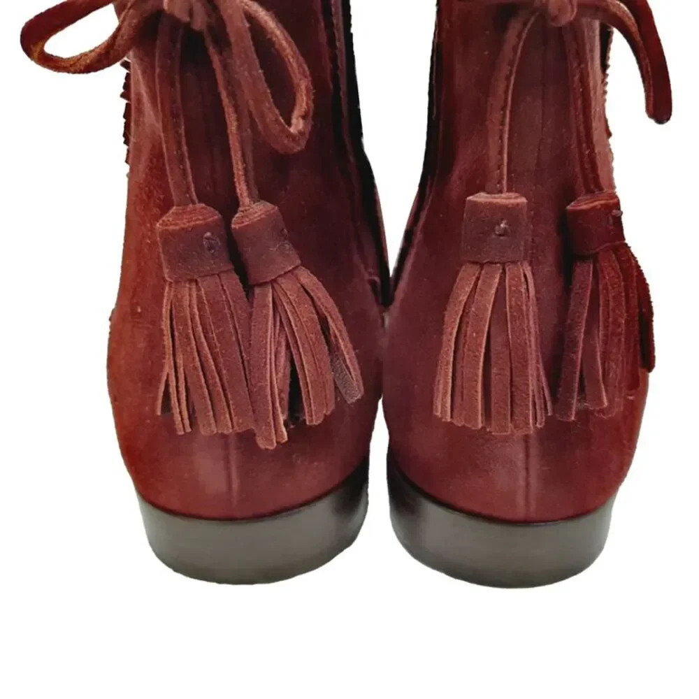 Aquazzura Frou Frou Ankle Boots in Red Suede